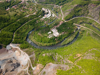 Aerial view of iskar gorge near village of Bov, Bulgaria