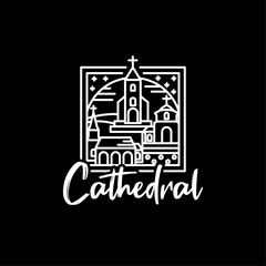 Church Cathedral logo design vector. Modern line art Church logo design
