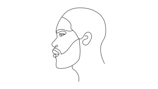 Face of an Afro American man in a modern minimalist one line style.