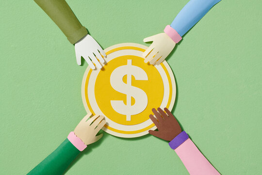 hand holding money coins on background concept of money management