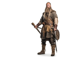 Fototapeta premium Warrior, Scandinavian navigator in armor. White background, isolate. AI generated.