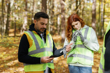 Ecology activist forest team gadget smartphone organiser 