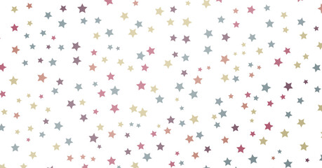 colorful Banner decoration. Festive border with falling glitter dust and stars.