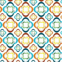 Mixed Size Orbital Symbols in Blue and Orange, Seamless Vector Repeating Pattern