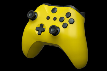 Realistic yellow joystick for video game controller on black background
