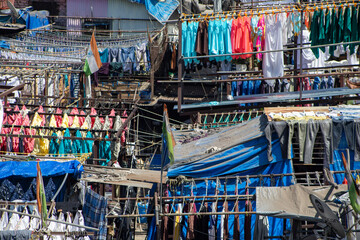 Clothes drying at Dhobi Ghat in Mumbai, India, the world's largest open air laundry