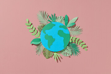 Paper cut illustration. Earth day concept. World environment