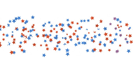 XMAS Banner with colored decoration. Festive border with falling glitter dust and stars.