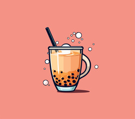 Vector illustration of a cartoon cocktail in a glass with a straw