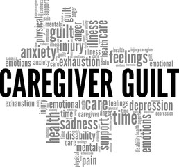 Caregiver Guilt word cloud conceptual design isolated on white background.