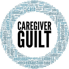 Caregiver Guilt word cloud conceptual design isolated on white background.
