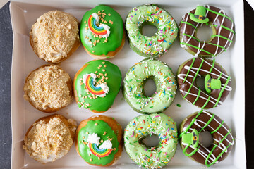 Variety of festive donuts in a box