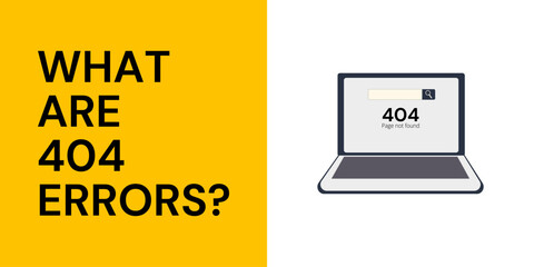 404 Error Banner on Yellow and White Background. Stylish Page Not Found Banner with Black Text and Laptop Icon for Business and Marketing