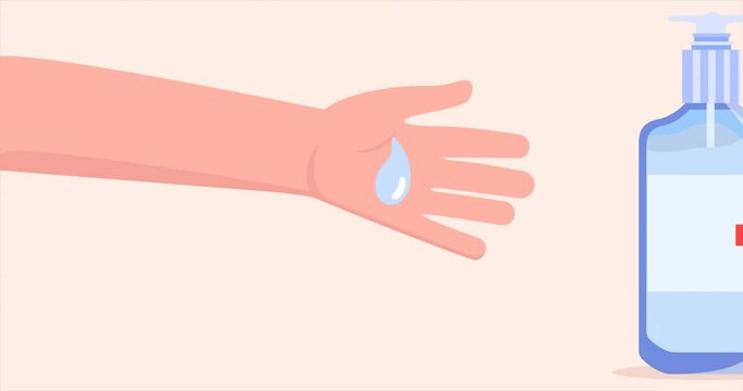 Two hands with liquid antibacterial soap. Concept of hygiene importance during Covid-19 pandemic worldwide. Motion graphic, 2D Animation
