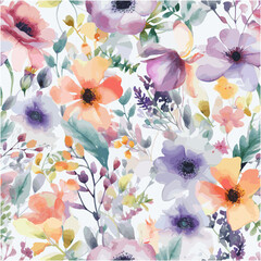 Seamless Pattern Watercolor Flowers