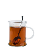 Cup of black tea on white background