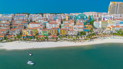 Aerial view of Sunset ghost town in Phu Quoc island, Vietnam. Fast being developed European city copy. Amazing future resort, Kien Giang province