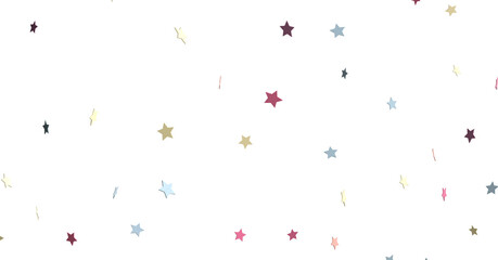 XMAS Banner with colored decoration. Festive border with falling glitter dust and stars.