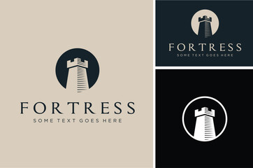 Simple Medieval Castle Stronghold Fort Silhouette, European Historical Middle Ages Fortress Landmark Kingdom Building logo design