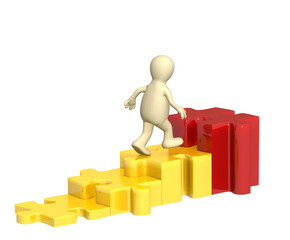 3d puppet, rising under diagram with puzzles