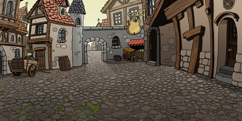 cartoon square the old medieval town background
