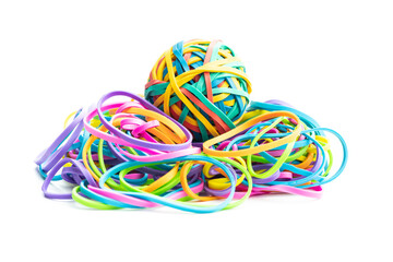 Colorful rubber bands ball isolated on white background.