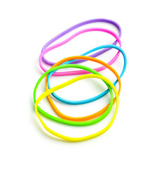 Colorful rubber bands isolated on white background.