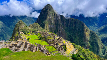View over Machu Picchu, a 15th-century Inca citadel located in the Peru, South America. One of the...
