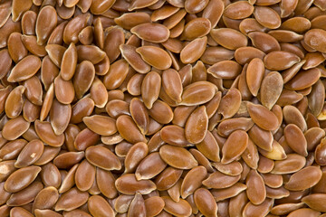 Closeup View of Many Flaxseeds from Above