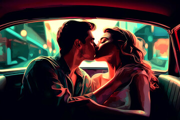 couple kissing in the back of a car during day