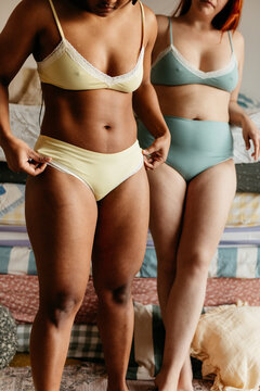 Cropped image of the body of two women in underwear