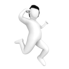 3D human happy jump in air on isolated background