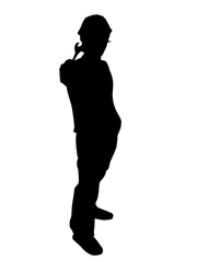 worker showing wrench on isolated white background