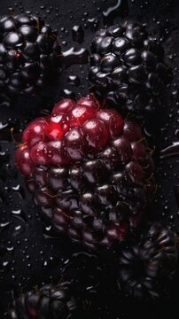 Fresh Organic Blackberry Berry Photorealistic Vertical Background. Healthy Vegetarian Diet. Ai Generated Lifelike Background with Delicious Juicy Blackberry Berry. Generative AI