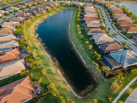 Manmade lake surrounded by homes