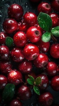 Fresh Organic Lingonberry Berry Photorealistic Vertical Background. Healthy Vegetarian Diet. Ai Generated Lifelike Background with Delicious Juicy Lingonberry Berry. Generative AI