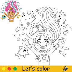 Kids coloring cute happy mermaid vector illustration