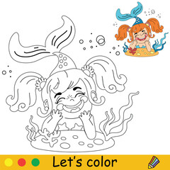 Kids coloring happy little mermaid vector illustration