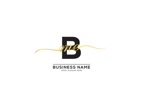 Handwriting Signature Bme Logo Letter, Golden Color Bme mbe Logo Icon For Your Luxury Product