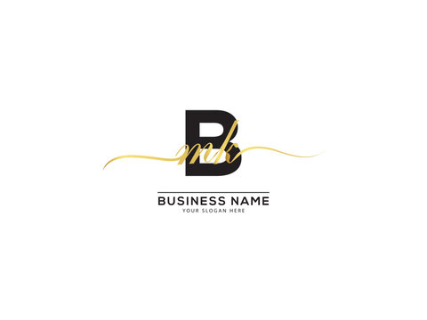 Handwriting Signature Bmk Logo Letter, Golden Color Bmk mbk Logo Icon For Your Luxury Product
