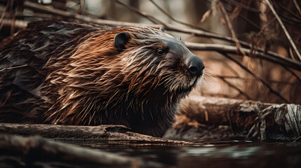 Beaver in nature. Generative AI