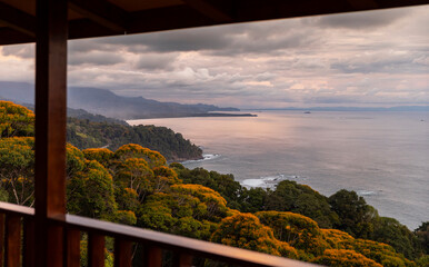 Dramatic ocean porch view  landscape sunset in Dominical, Costa Rica 