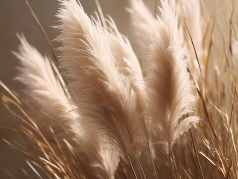 Background with dried pampas grass. AI generated image