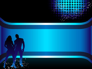 Beautiful couple silhouette with grunge background. Editable Vector Illustration