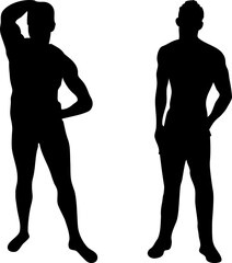 2 sexy men silhouettes on white background. Editable Vector Image