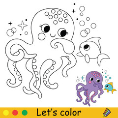 Kids coloring cute happy octopus vector illustration