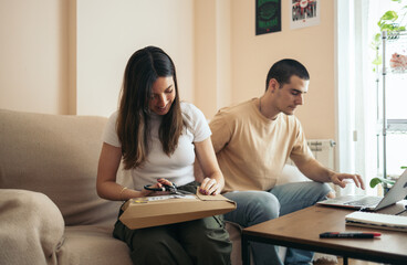 Opening a package from an online purchase at home