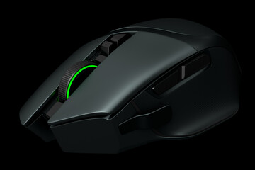 Modern wireless gaming computer mouse isolated on black background