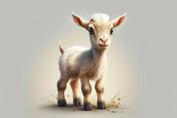 Cute baby goat on light background, cartoon illustration generative AI