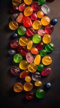 Sweet Hard Candy Photorealistic Vertical Background. Sweet Dessert From Confectionery. Ai Generated Lifelike Background with Delicious Flavory Hard Candy. Generative AI